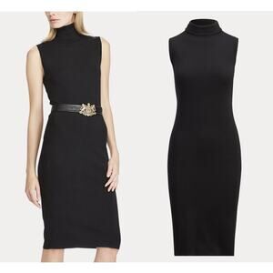 Ralph Lauren Collection Merino Wool Sleeveless Turtleneck Midi Dress Black S